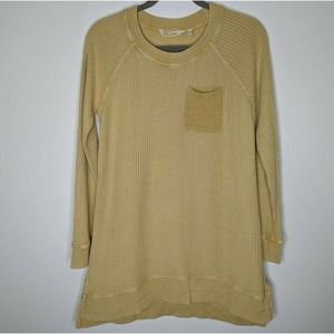 Soft Surroundings L Autumn Waffle Knit Butter Cream Boho Tunic Top Shirt